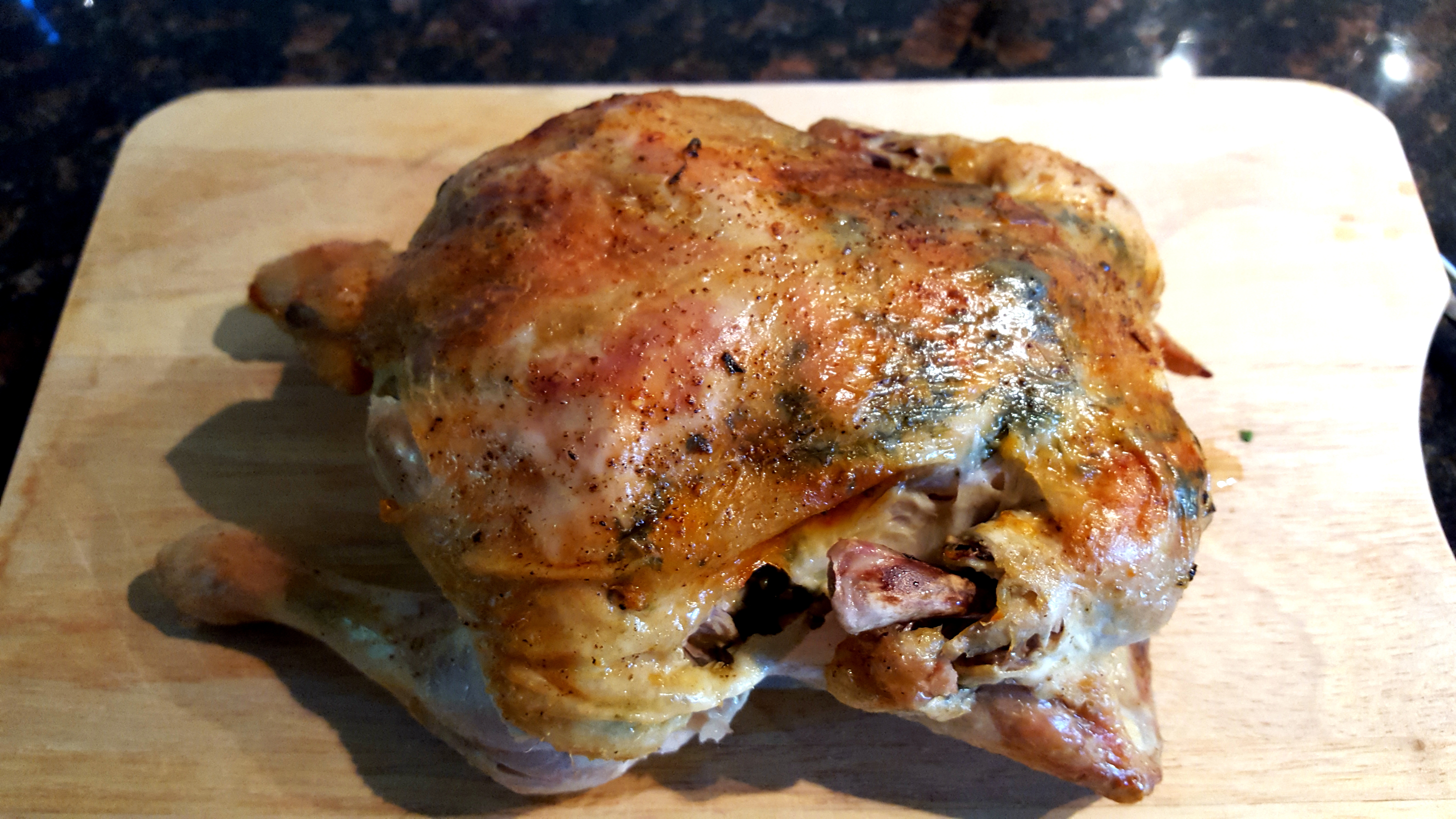 PK’s NoRecipe Butter Stuffed Skin Roast Chicken