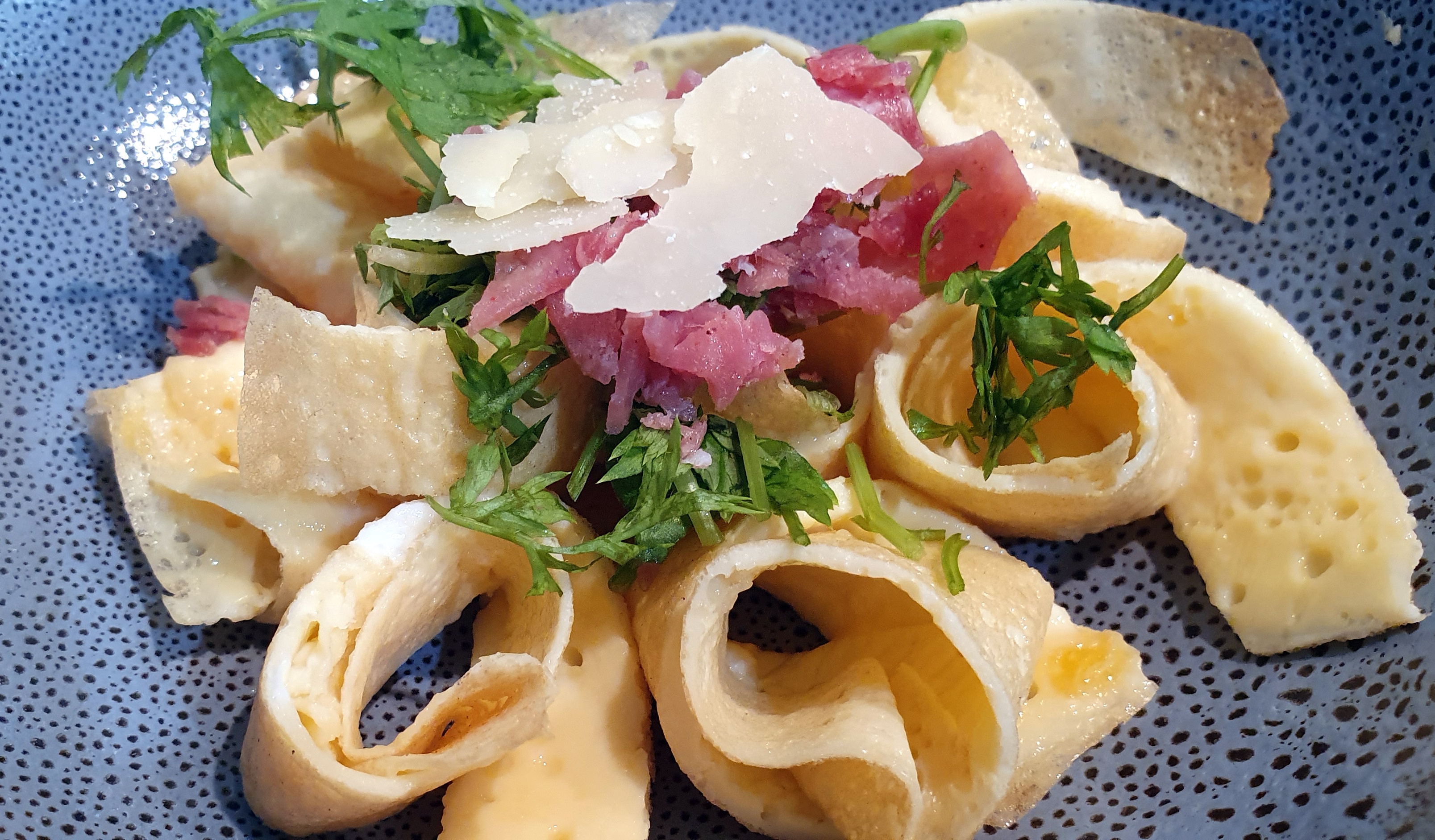 Tasting Plate Ideas: Egg Ribbons With Salami